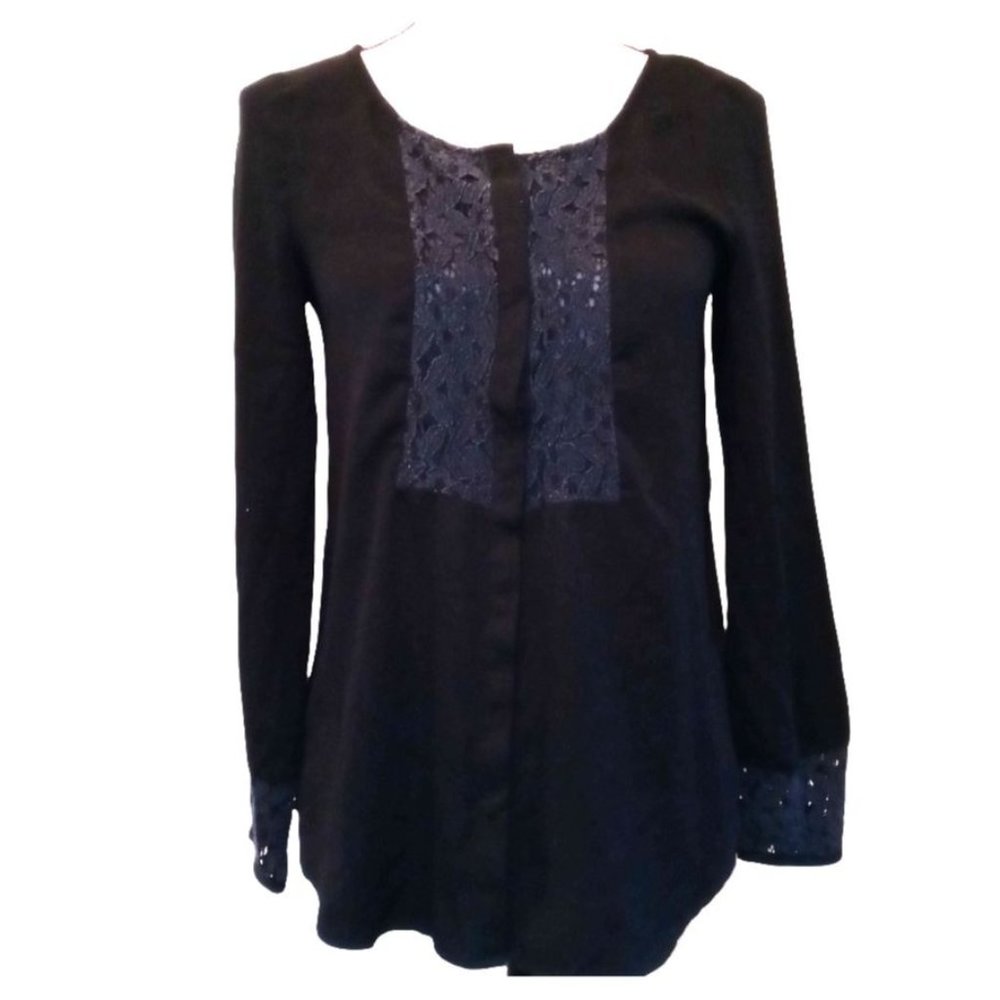 Lauren Conrad Black Lace Detail Blouse With Coattails